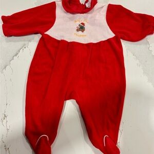 Baby's First Christmas Red Plush One-Piece Footed Sleeper 80s vintage